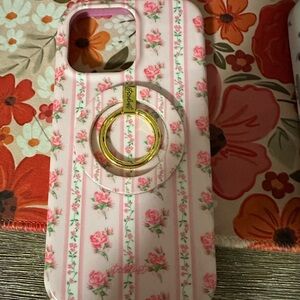 Elegant Pink Floral Phone Case with Gold Ring